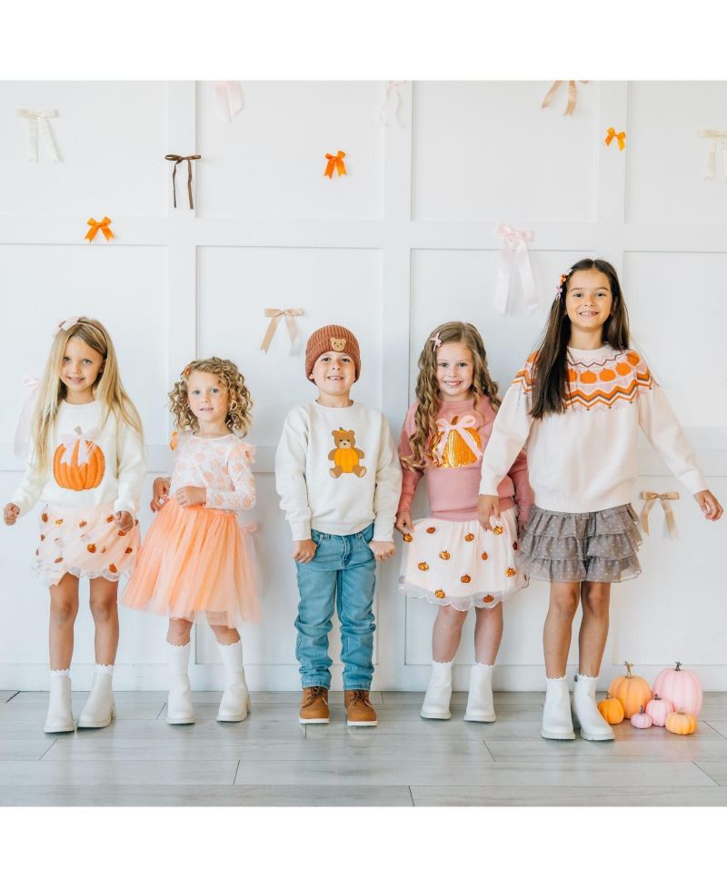 Little Girls Coquette Pumpkin Sequin Patch Sweatshirt