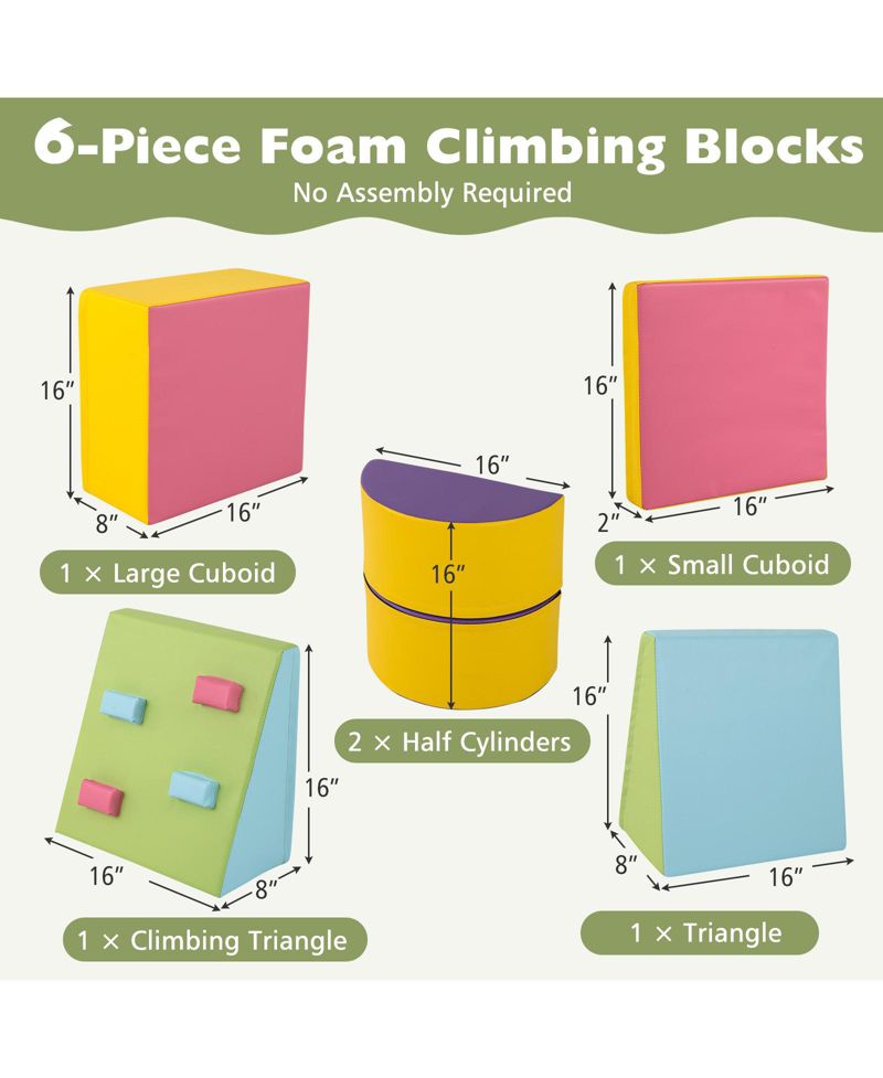 6-Piece Toddler Soft Play Set with Climbing Triangle & Ramp