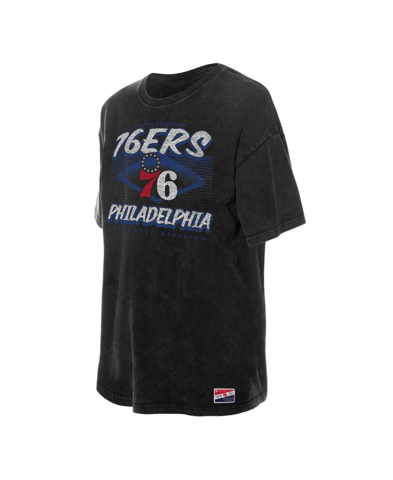 Women's Black Philadelphia 76ers Throwback Mineral Wash Oversized T-Shirt