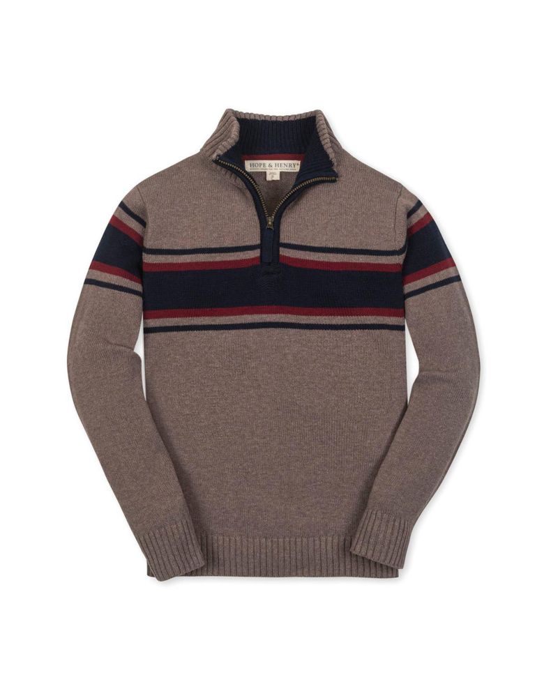 Hope and Henry Little and Big Boys' Organic Long Sleeve Half Zip Sweater with Engineered Stripe