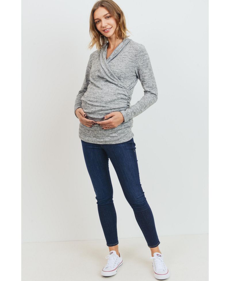 Maternity V Neck Wrap Long Sleeve Nursing Top