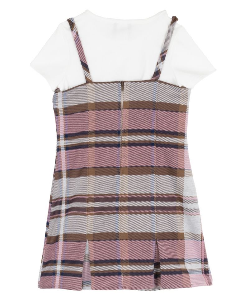 Girls' 2T-6X Rib Knit Short-Sleeve T-Shirt and Plaid Pleated Jumper, 2-Piece Set