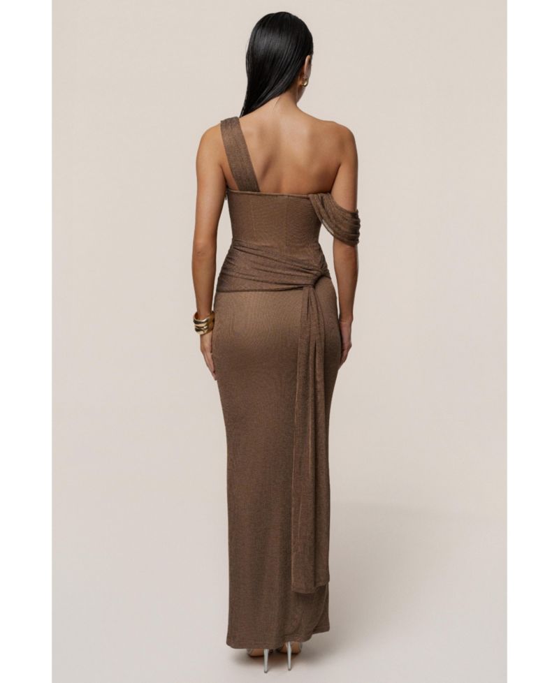 Women's Draped Metallic Maxi Dress