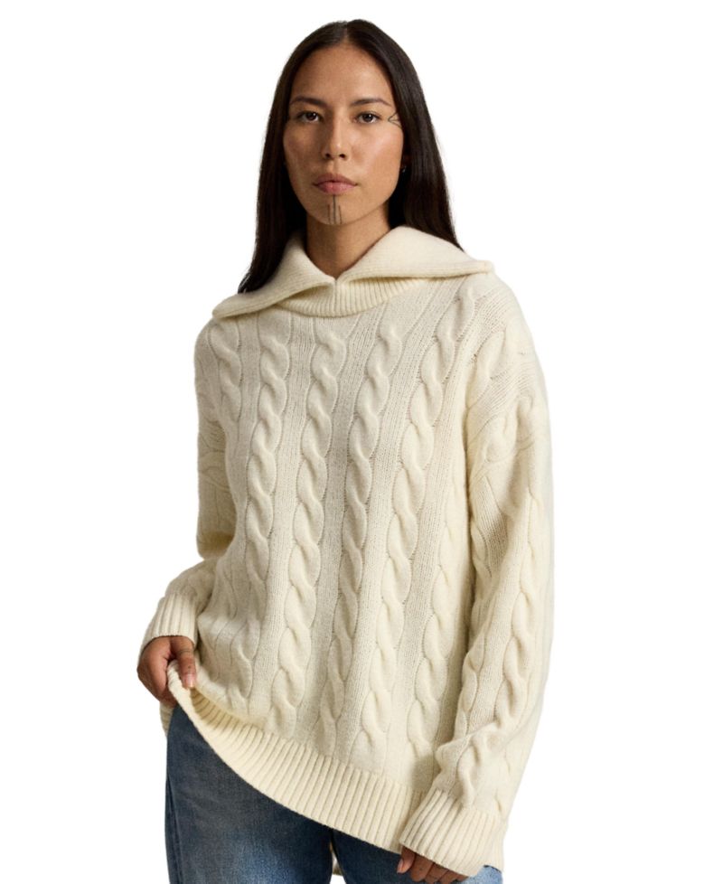 Women's Cable-Knit Shawl-Collar Oversized Sweater