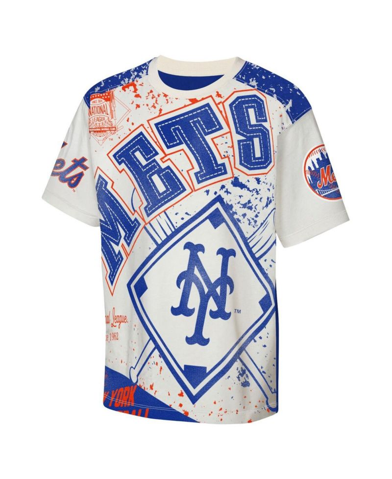 Big Boys and Girls Cream New York Mets Big League Top Player Bold All-Over-Print T-Shirt