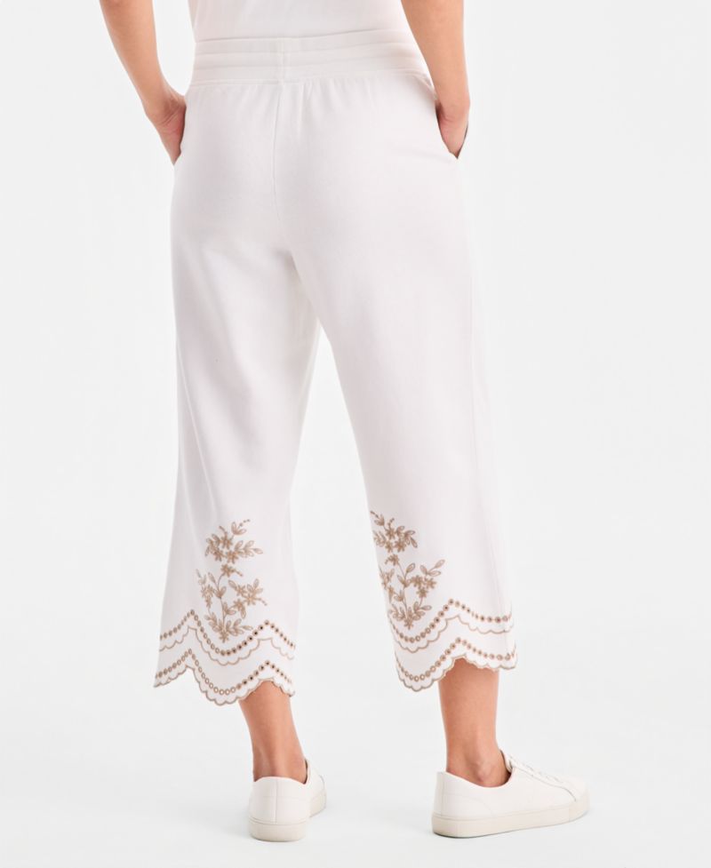 Petite Trim Eyelet Wide-Leg Knit Pants