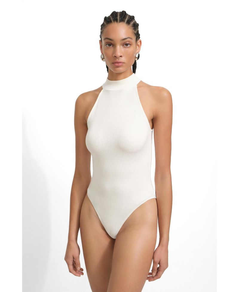 Women's Doris Sleeveless High Mock-Neck Halter Bodysuit