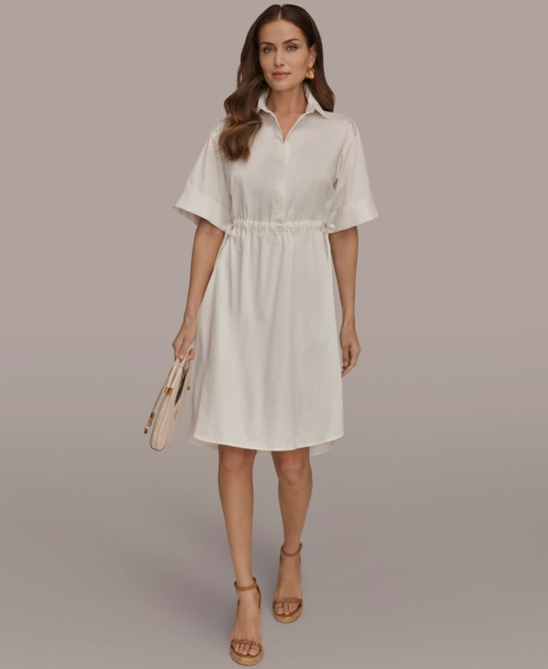 Women's Collared Drawstring Waist Dress