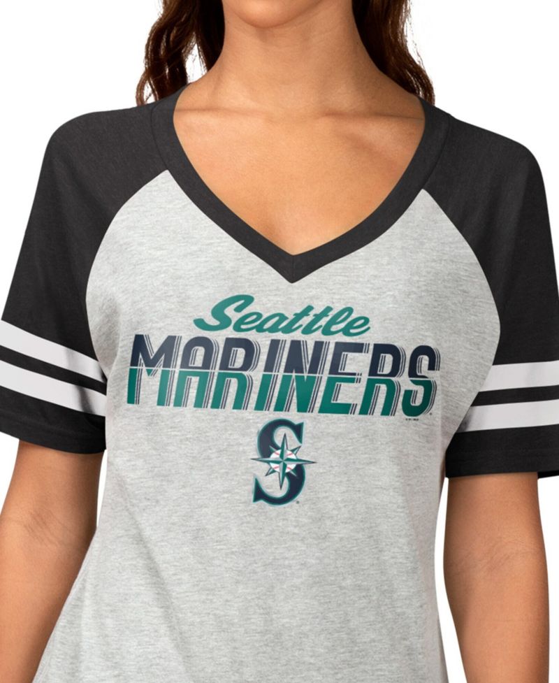 Women's Heather Gray Seattle Mariners Goal Line Raglan V-Neck T-Shirt