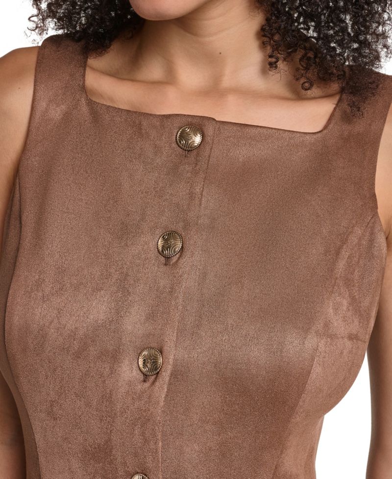Women's Faux Suede Fit And Flare Midi Dress