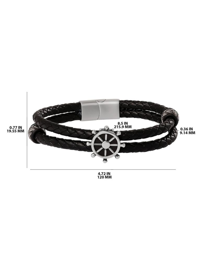 Mens Nautical Wheel Black Braided Bracelet