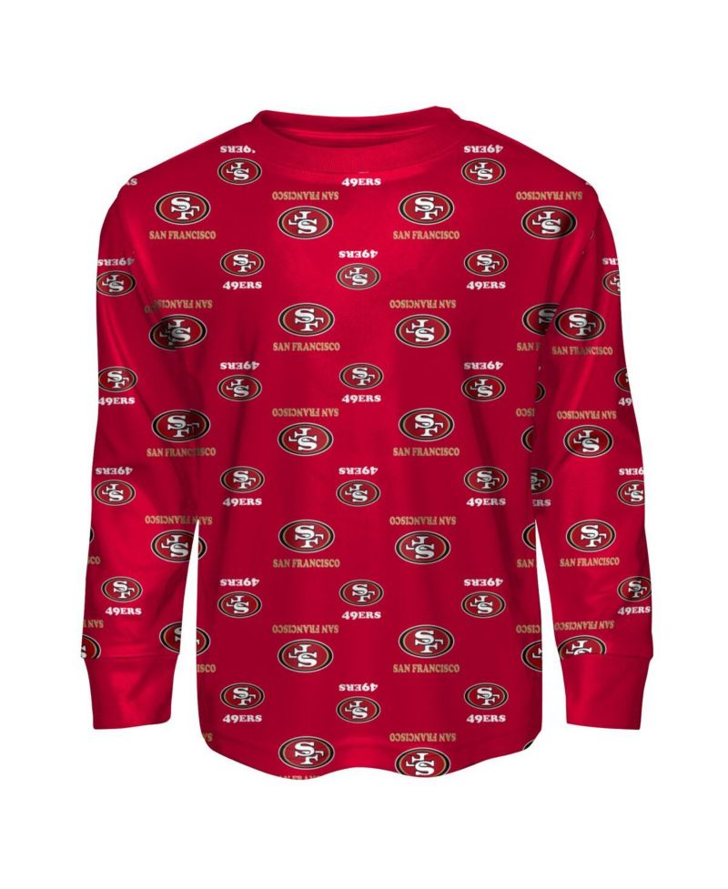 Big Boys and Girls 2-Piece Scarlet San Francisco 49ers All-Over-Print Long Sleeve T-Shirt and Pants Sleep Set