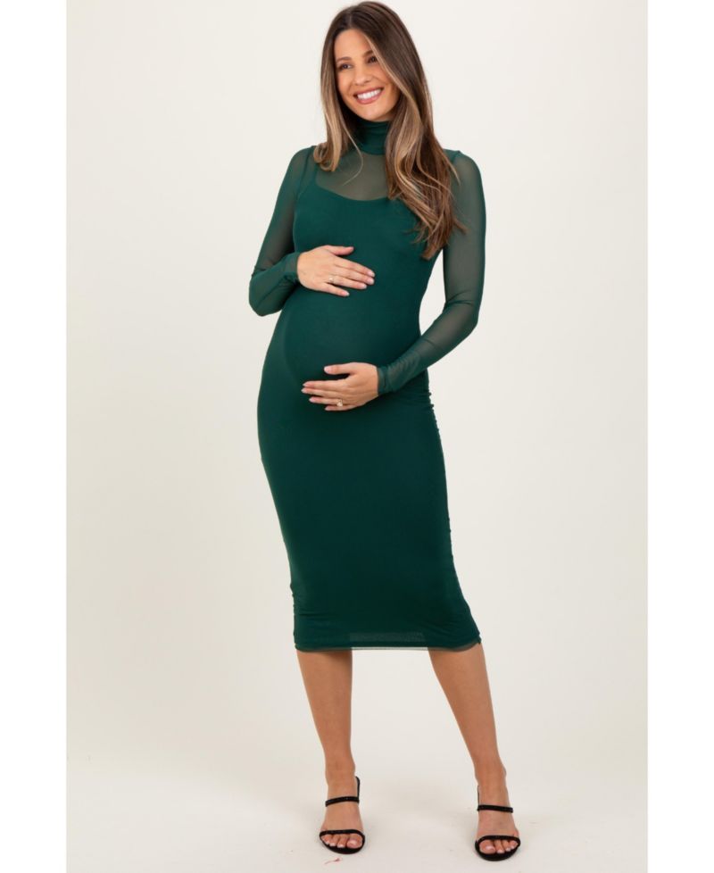 Women's Jade Mesh Overlay Fitted Midi Dress