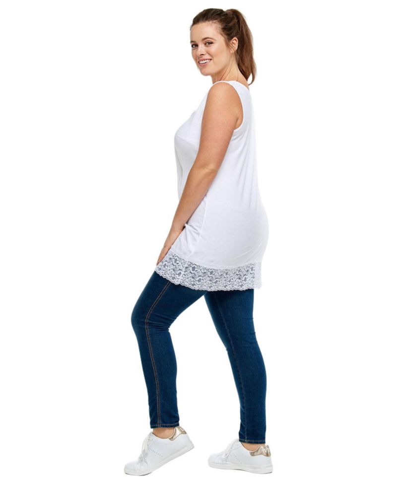 Women's Cotton Spandex Lace Trimmed Scoop Neck Sleeveless Tunic