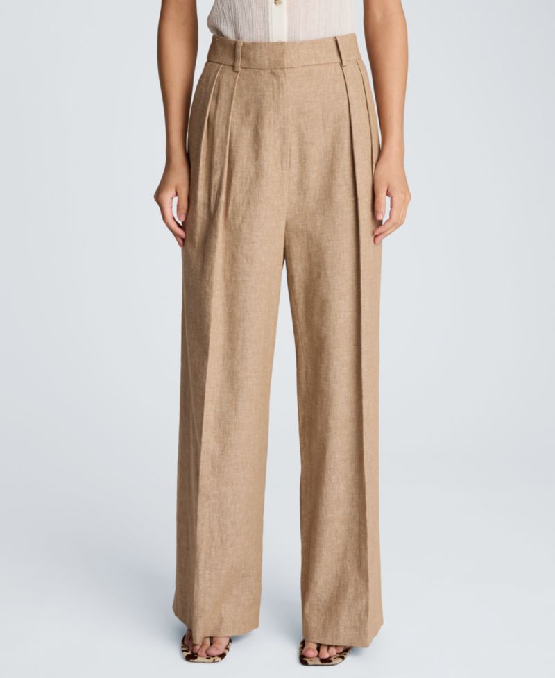 Women's Double Pleat Wide Leg Linen Blend Pants