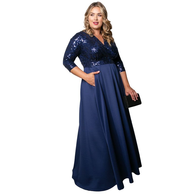 Women's Plus Size Paris Pleated Sequin Gown