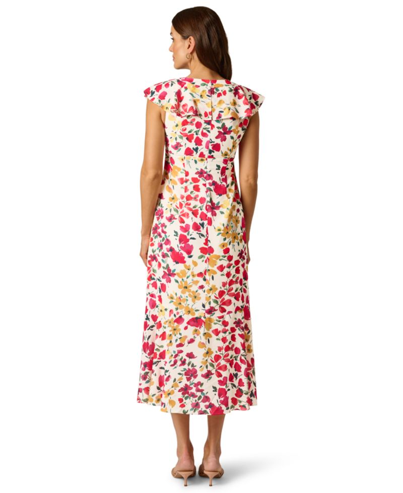 Women's Floral Print V-Neck Midi Dress