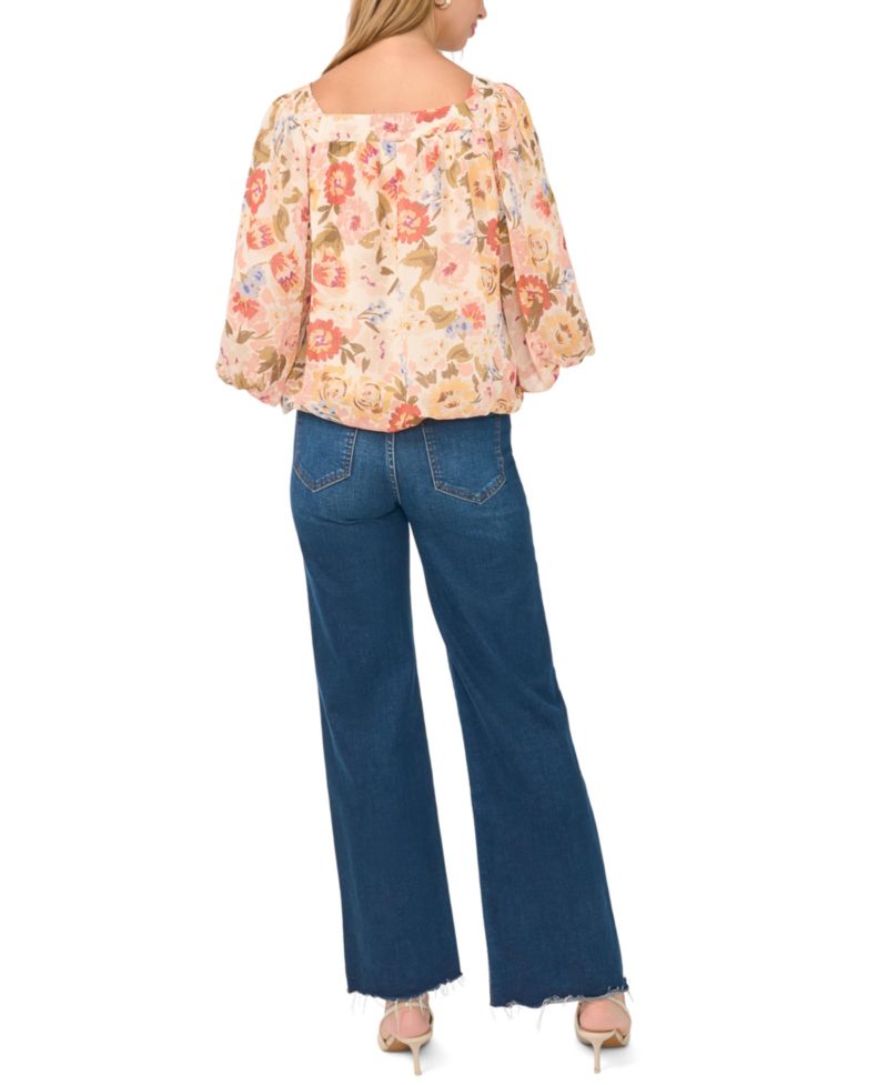 Women's Square-Neck 3/4-Sleeve Floral Blouse