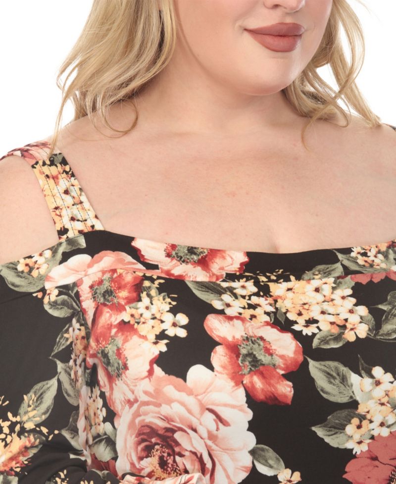 Plus Size Cold Shoulder Floral Print Maternity Dress