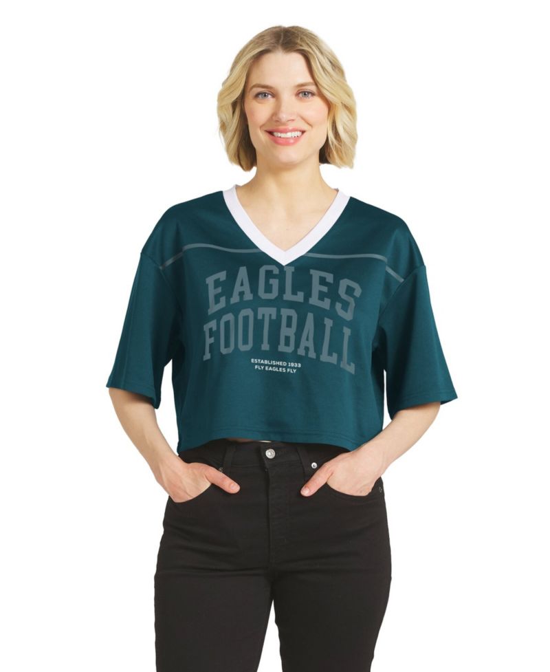Women's Midnight Green Philadelphia Eagles Cropped V-Neck Jersey T-Shirt