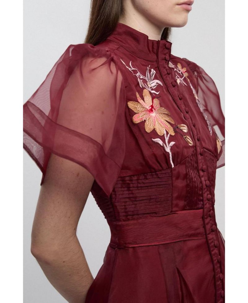 Women's Embroidered Short Sleeve Midi Dress