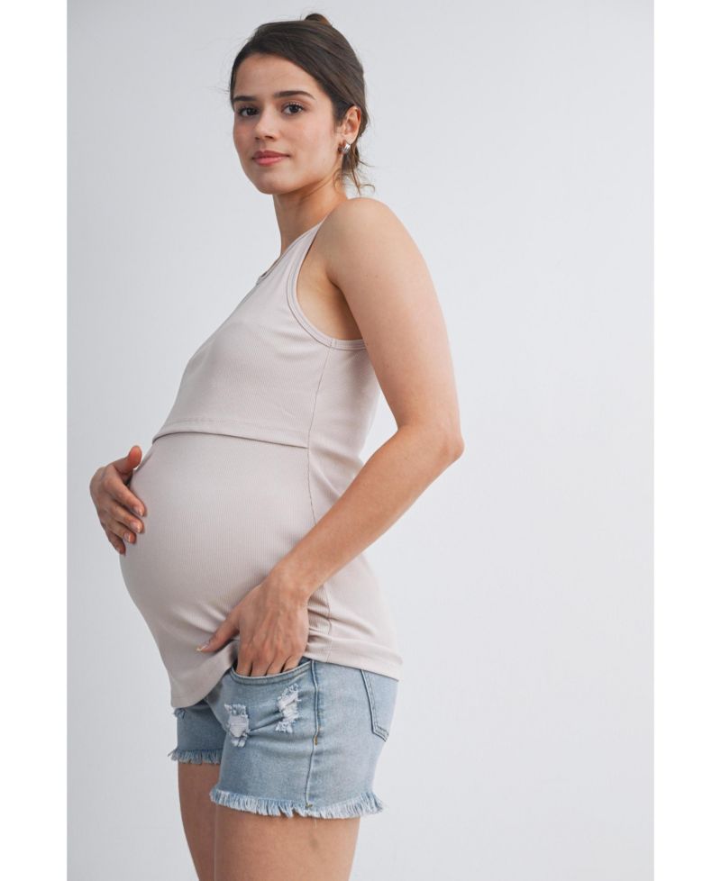 Women's Maternity Nursing Ribbed Tank Top with Lift-Up Panel
