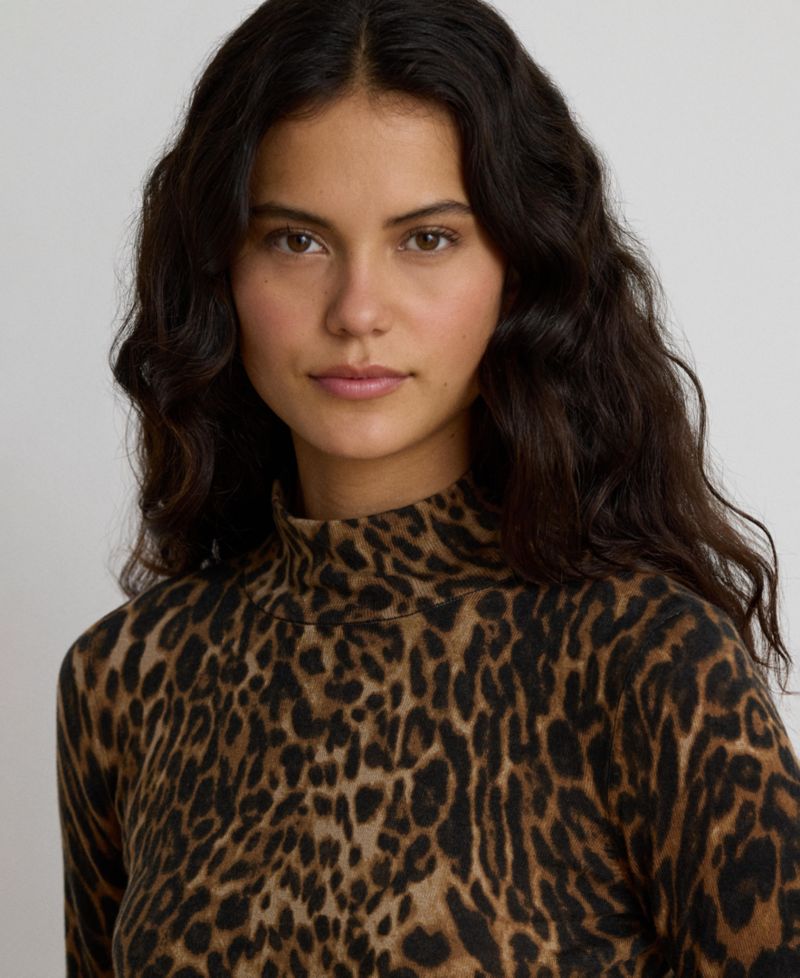 Women's Ocelot-Print Mock Neck Long-Sleeve Sweater