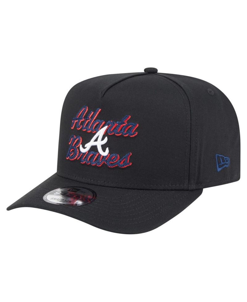 Men's Black Atlanta Braves Chainstitch 9FIFTY A-Frame Snapback Hat