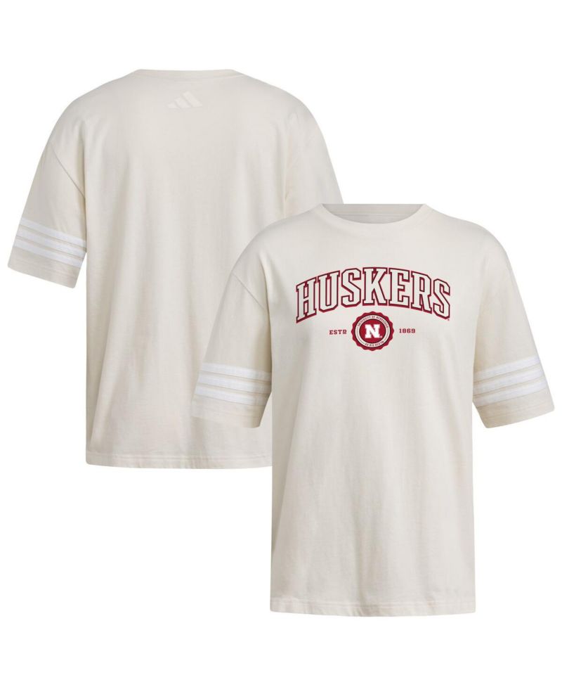 Women's Cream Nebraska Huskers Fashion Three-Stripes Oversized T-Shirt