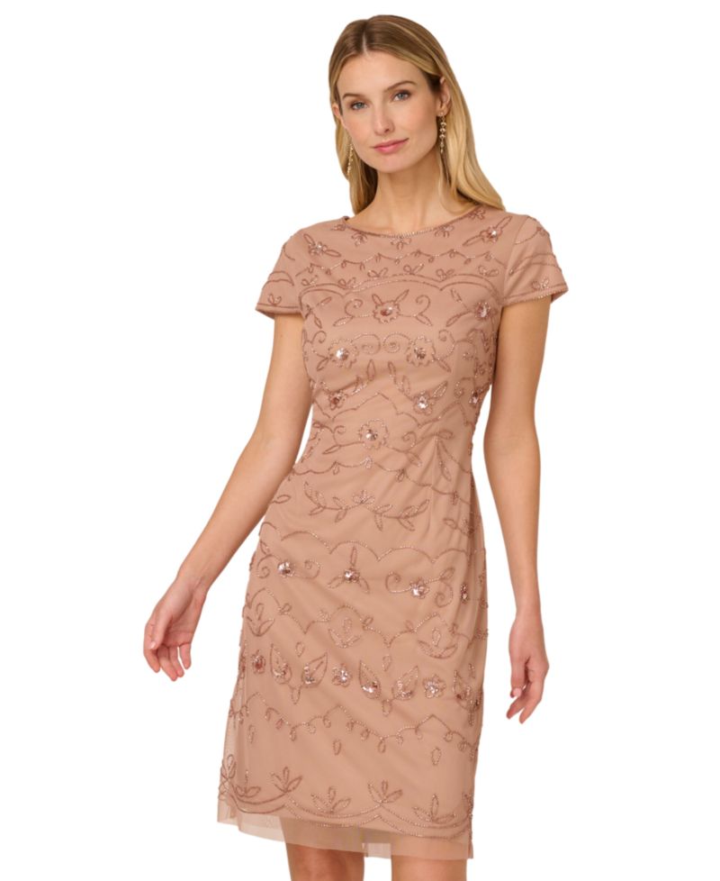 Women's Boat-Neck Beaded Sheath Dress