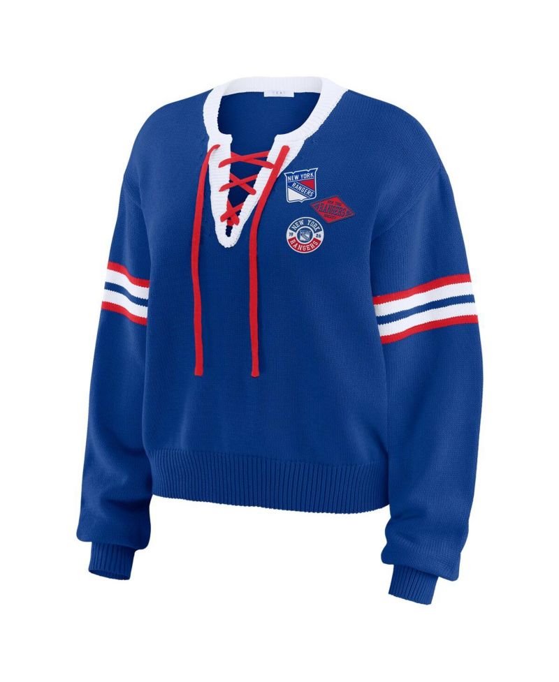 Women's Blue New York Rangers Cropped Lace-Up Sweater