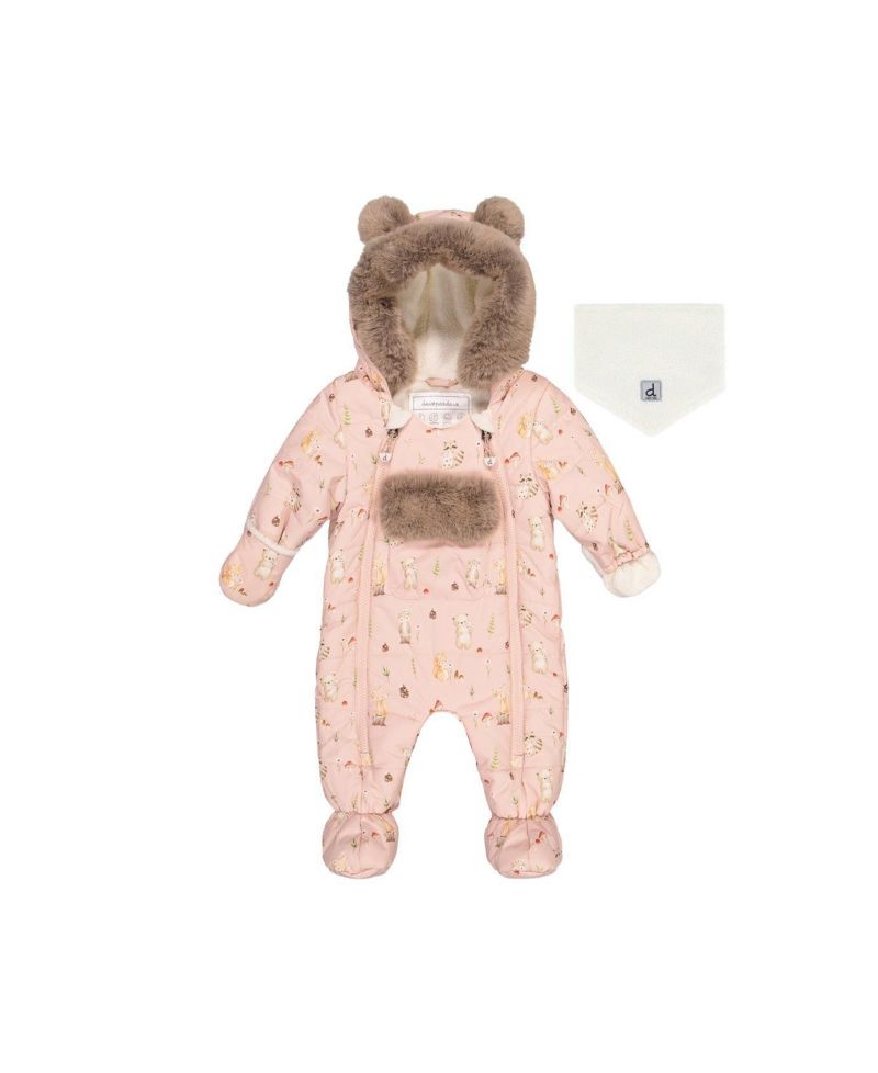 Baby Girls (3m- 18m) One Piece Snowsuit Adapted for Car Seats Animal Print