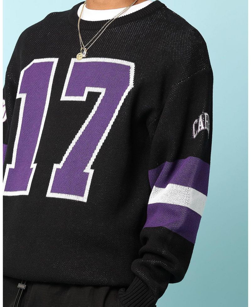 Men's Gridiron Knitted Sweater- Black, 2XL