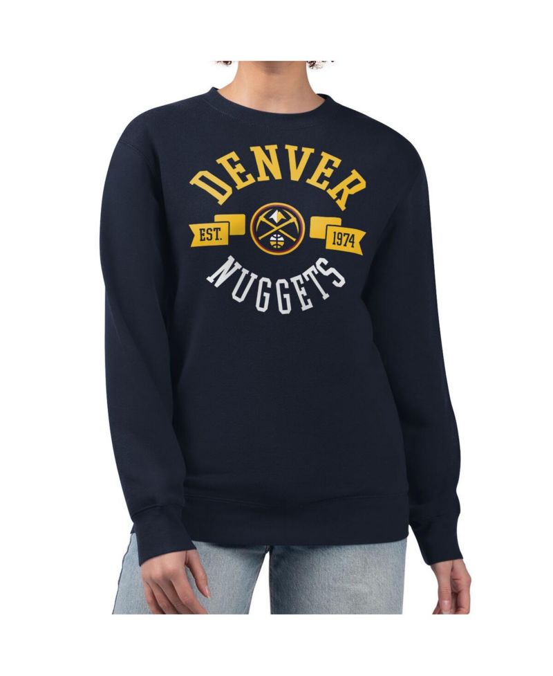 Women's Navy Denver Nuggets Large Team Logo Graphic Fleece Pullover Sweatshirt