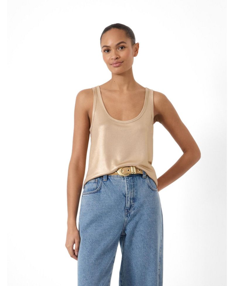 Women's Metallic Scoop Neck Slub Vest