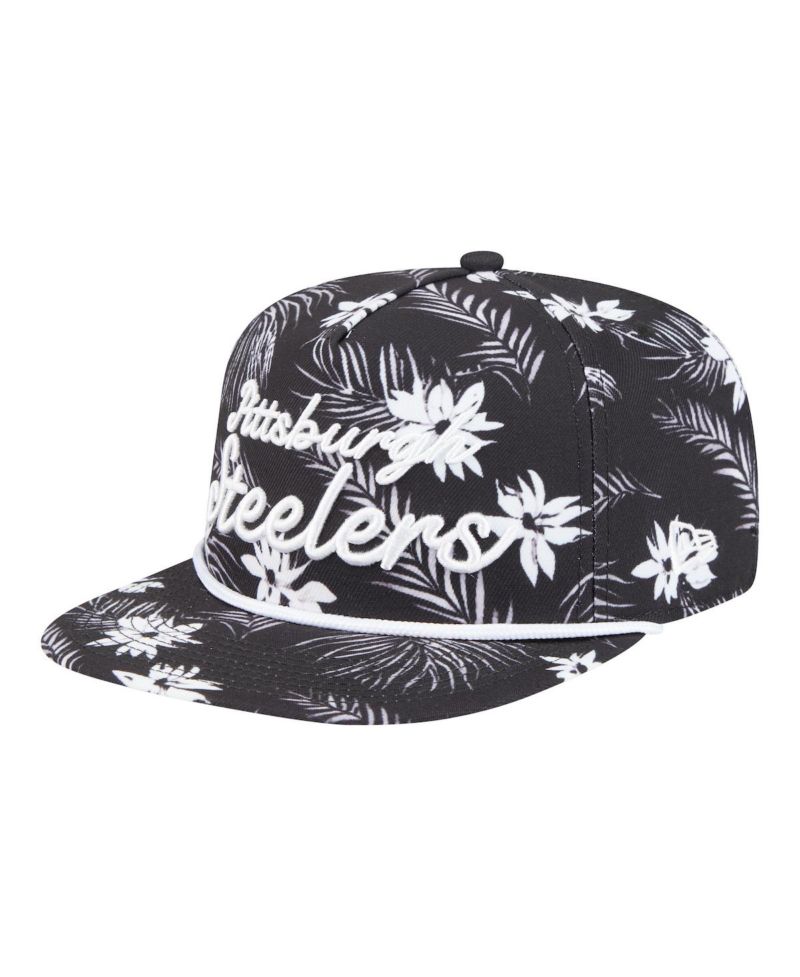 Men's Black Pittsburgh Steelers Palm Print A-Frame 9FIFTY Snapback Hat
