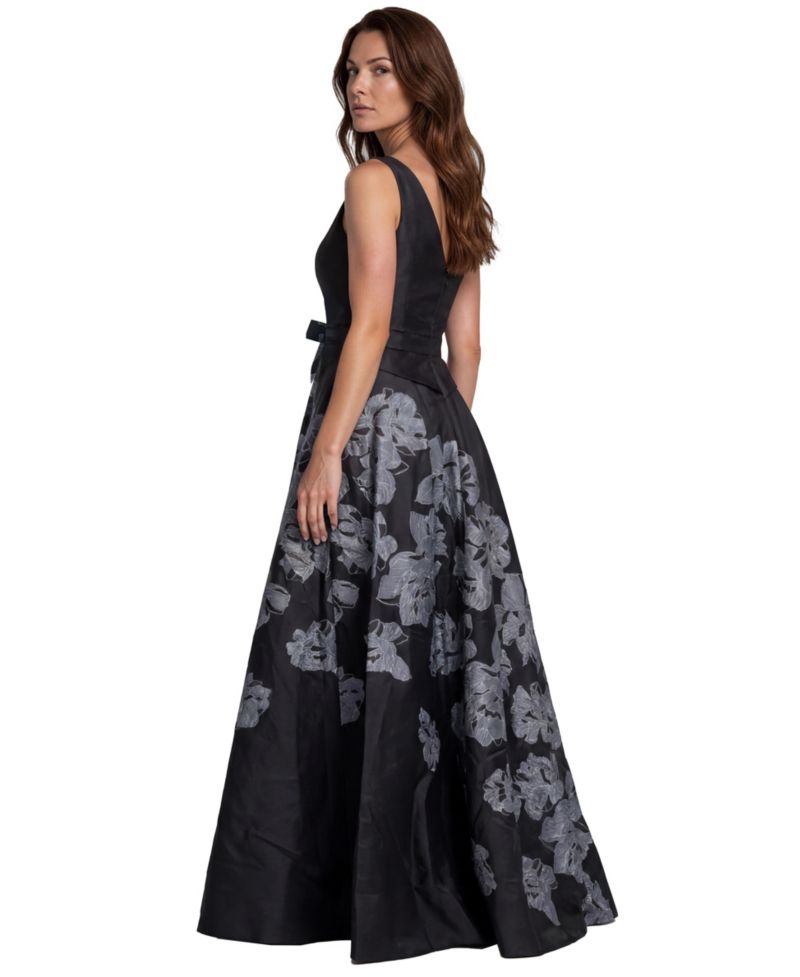 Women's Floral-Print One-Shoulder Mikado Gown