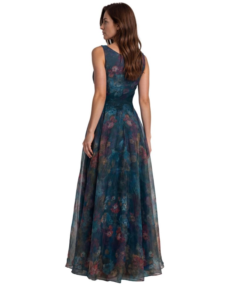 Women's V-Neck Floral-Print A-Line Gown