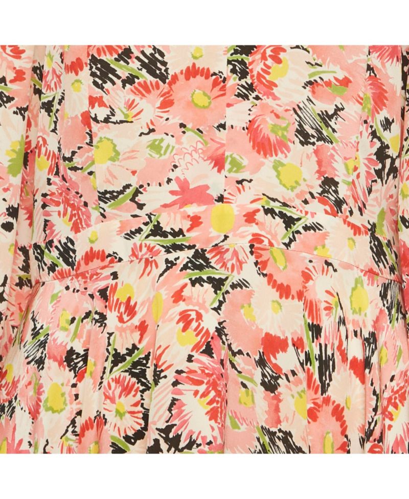 Womens Pink Floral Print Silk Dress