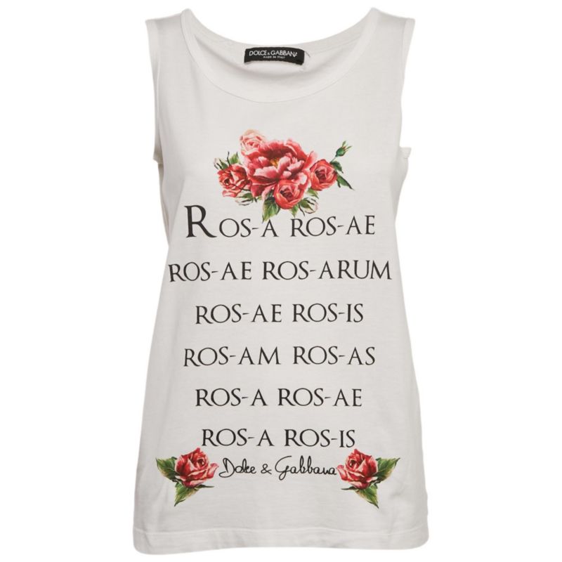 Women's White Printed Cotton Tank Top