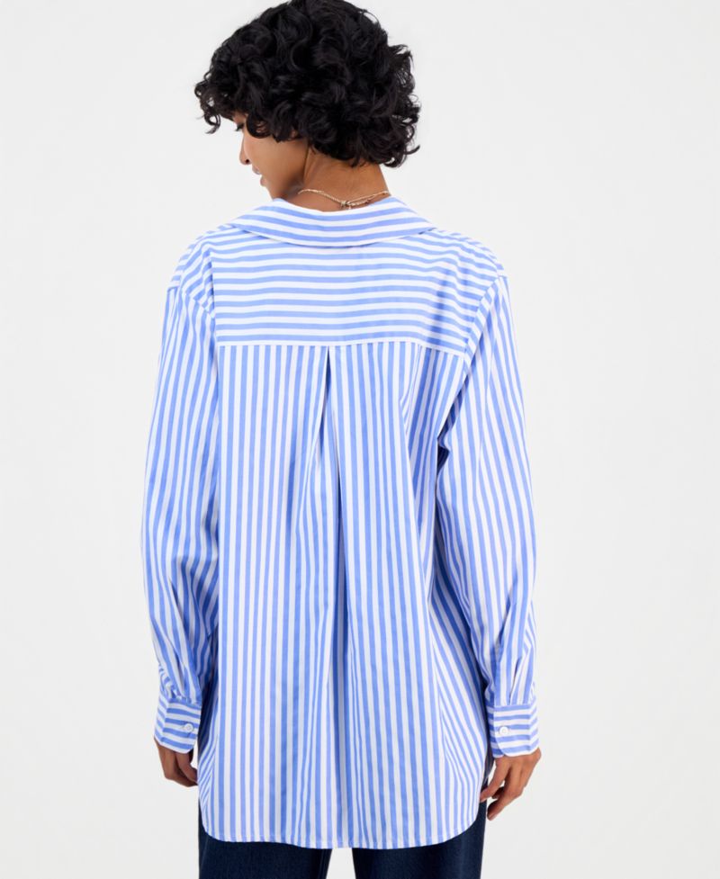 Women's Striped Long-Sleeve V-Neck Button-Down Shirt
