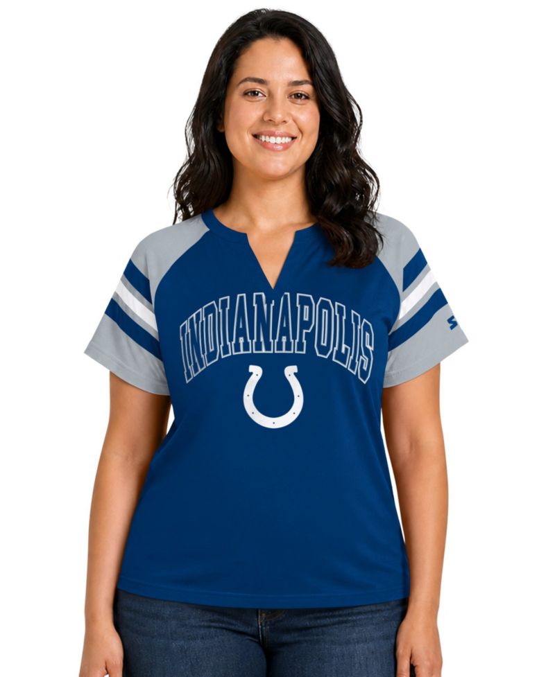 Women's Royal Indianapolis Colts Plus Size Game On Notch Neck Raglan T-Shirt