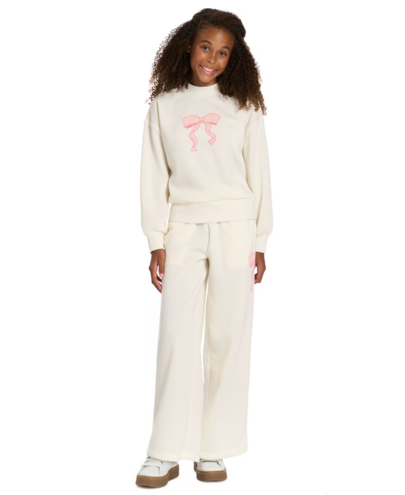 Girls' 4-6X Crewneck Long-Sleeve Sweatshirt and Wide-Leg Pants, 2-Piece Set