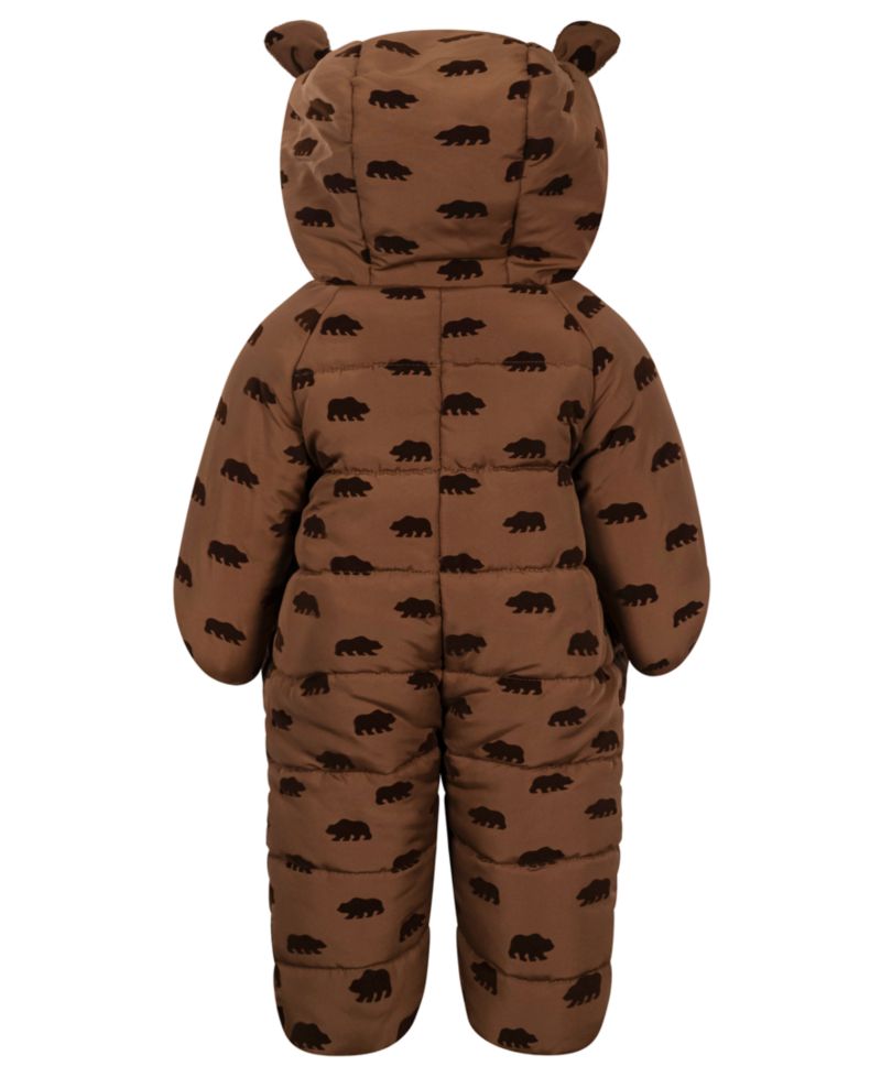 Baby Boys' Flocked Bear-Print Fleece-Lined Hood Easy-On/Easy-Off Snowsuit