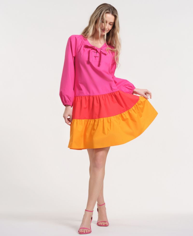 Women's Long-Sleeve Tiered Midi Dress