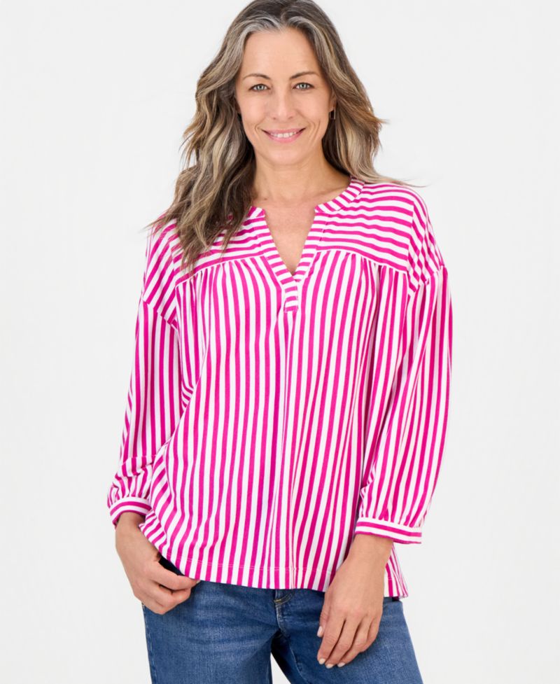 Petite 3/4-Puff-Sleeve Knit Top