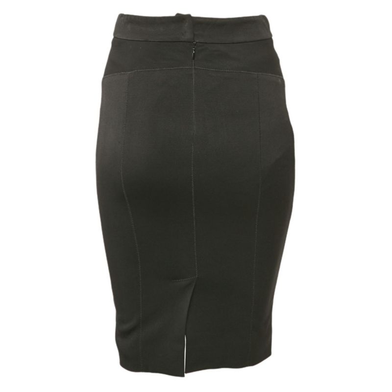 Women's Black Textured Stretch Crepe Knee-Length Skirt
