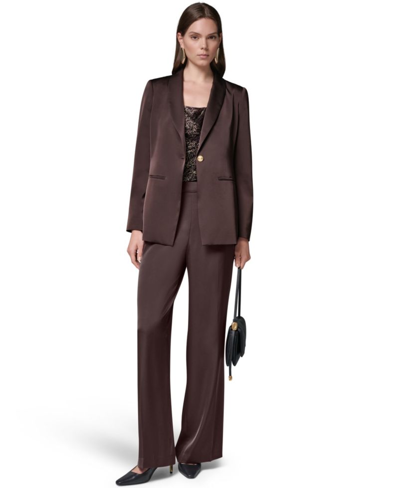 Petite Satin Shawl Lapel Shoulder-Padded Blazer