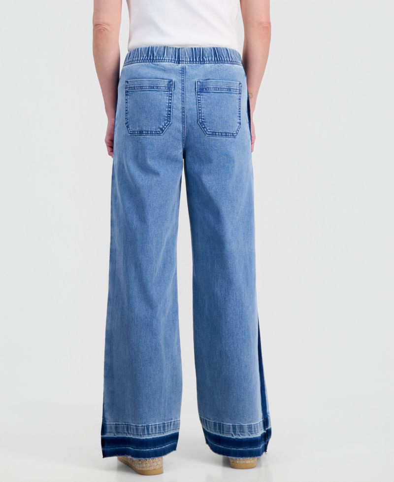 Petite High-Rise Two-Tone Pull-On Wide-Leg Pants