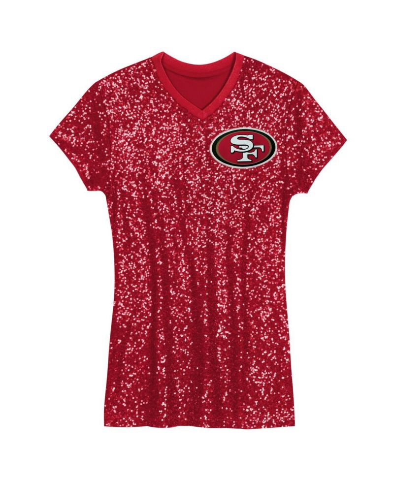 Big Girls Christian McCaffrey Scarlet San Francisco 49ers Sequin Player Name & Number V-Neck Dress